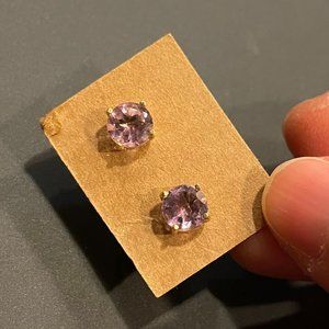 Amethyst Purple Crystal Gold Stud Earrings